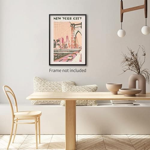 New York City Landscape Pink Posters Retro Us Landmarks Scenery Wall Art Vintage Bridge Canvas Painting for Living Room Bedroom Wall Decor 12x16 inch Unframed thumbnail 3