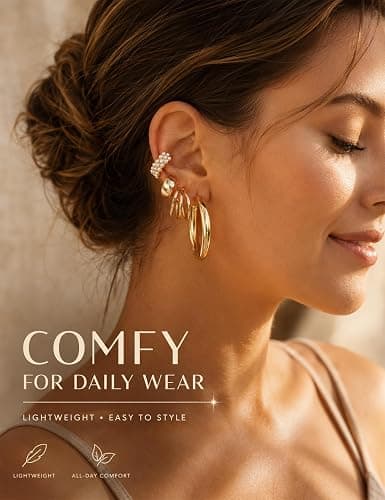 30 Pairs Gold Hoop Earrings Set for Women, Hypoallergenic Pearl Twisted Statement Hoops Multipack, Small to Chunky Hoop Earrings for Women Trendy Jewelry Gifts thumbnail 4