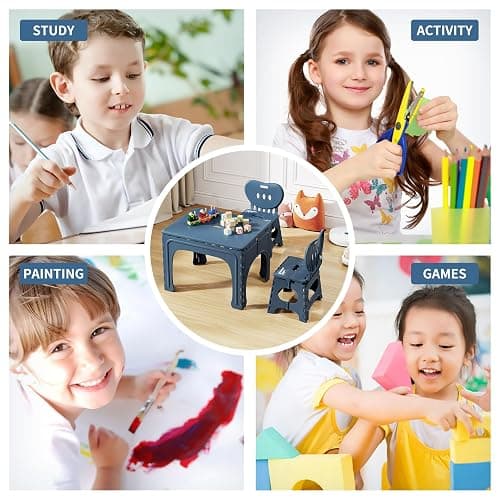 UNICOO® Kids Folding Table and Chairs Set, Kids Table and Chairs Foldable, Foldable Activity Table, Portable Picnic Table, Ideal for Indoor and Outdoor Use, Durable and Easy to Store (599)(Teal) thumbnail 4