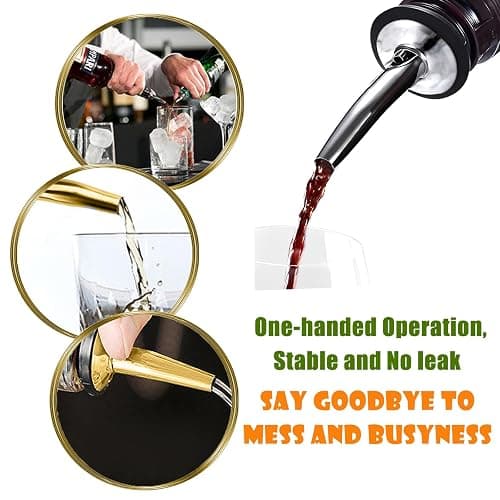 WAFJAMF 12 Pcs Liquor Pour Spouts Set, Stainless Steel Liquor Bottle Pourers with Rubber Dust Caps, for Pours Liquid, Olive Oil, Wine, Vinegar (Gold-12 Pack) thumbnail 5