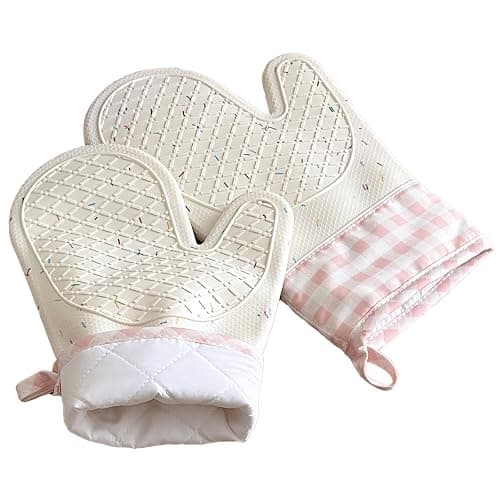 Wanheart Silicone Confetti Oven Mitts, Heat Resistant Non-Slip Cotton Lined Mittens for Cooking Baking, Aesthetic Kitchen Style for Women, 2 Pcs - Image 1