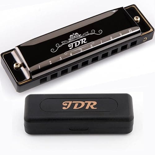JDR Harmonica C, Blues armonica Key of C 10 Hole 20 Tone with Case Mouth Organ Standard Diatonic for Kids Beginner Adults Professional Player Teacher Parents Students Black New Year Gift - Image 1