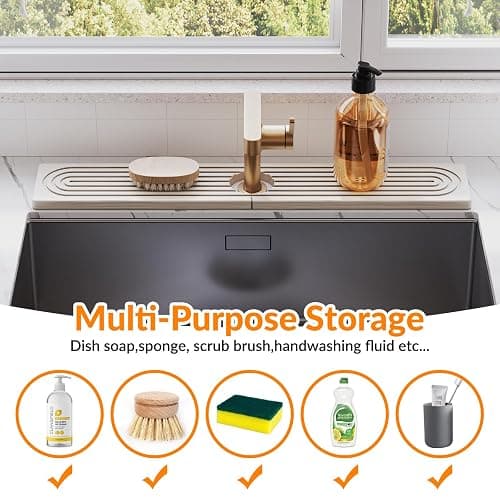 23.6 Inch Stone Faucet Mat for Kitchen Sink Splash Guard, Diatomite Sink Protectors for Kitchen Sinks Behind Faucet, Quick Dry Water Absorbing Stone Tray , Drip Catcher (White, 23.6" x 3.9") thumbnail 5