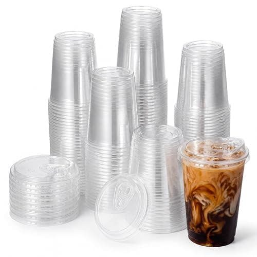 16oz Clear Plastic Cups with Lids, BPA-Free Disposable Iced Coffee Cups. | Leak-proof sip lids fit car holders. Food-grade PET for smoothies & lemonade. 100-pack bulk value for Parties & To-Go. - Image 1