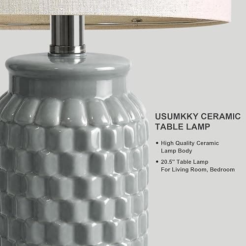 USumkky 20.5" Ceramic Table Lamps Set of 2, Modern Farmhouse Boho Bedside Lamps for Bedroom, Nightstand Lamps for Living Room End Tables, Small Desk Lamps, Grey thumbnail 2