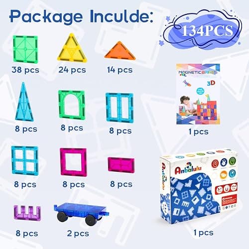 Anbalulu 134PCS Magnetic Building Tiles: Durable STEM Toys with Strong Magnets for Kids, Educational Building Blocks for Group Play Activities | Gift for Boys Girls 3+ thumbnail 6