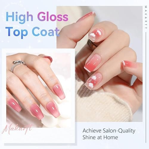 Makartt Gel Top Coat - 2 PCS No Wipe Top Coat Gel Nail Polish High Glossy Shine Finish Long Lasting, 10ML Clear Soak Off UV Nail Lamp, Salon Quality Art Design for Home Use Beauty Gift thumbnail 4