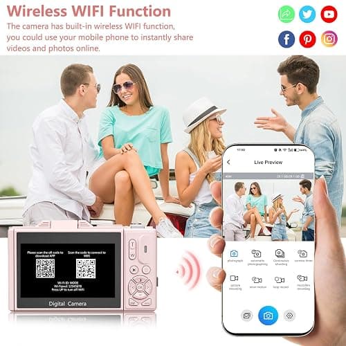 Digital Camera for Photography, 4K Vlogging Camera for YouTube 3" 180° Flip Screen 18X Digital Zoom Compact Cameras with 32GB TF Card & 2 Batteries, Pink thumbnail 3