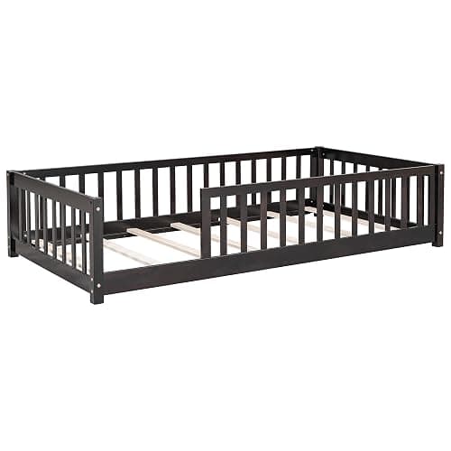 Twin Size Kids Montessori Floor Bed (Walnut) thumbnail 5