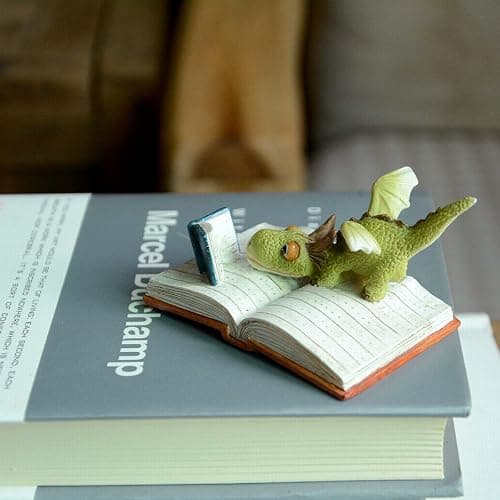 Top Collection Miniature Fairy Garden and Terrarium Mini Dragon Reading Figurine, Green White thumbnail 3