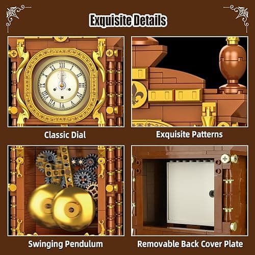 Retro Clock Building Block Set for Adults, Linkable Mechanical Pendulum Clock Building Brick Kit Compatible with Lego, Vintage Toy for Home Decor, Gifts for Kid and Adult 8-12（751PCS） thumbnail 7