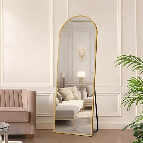 TRUNBACK 56"x18" Full Body Mirror with Stand, Arched Mirror Full Length, Aluminum Alloy Thin Frame - Freestanding/Leaning/Wall Mount for Bedroom, Living Room & Entryway (Gold) thumbnail 2