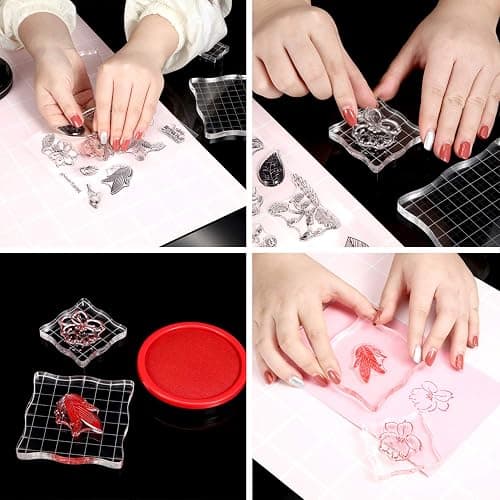 Mudder 7 Pcs Acrylic Stamp Blocks Set Clear with Grid Lines,Lace Edge | Clear Stamping Blocks Tools for Kids, Scrapbooking Craft Making, Decorative DIY, Essential Stamping Tool thumbnail 4
