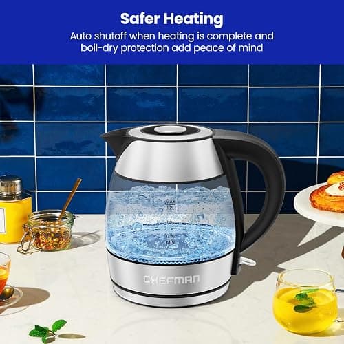 Chefman 1.2L Electric Tea Kettle with LED Lights, Automatic Shut Off, Removable Lid, Boil-Dry Protection, Hot Water Electric Kettle Water Boiler, Electric Kettles for Boiling Water thumbnail 6