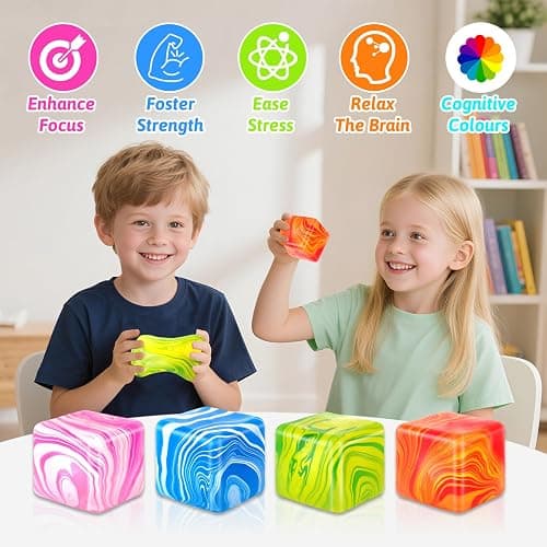 Audasi 4 Pcs Fidget Toys Squishy Stress Cube, Solid Ice Cube High Density Malt Sugar Filled Squishy Stress Relief Toys Autism Fidget Balls Sensory Anxiety Relief Item for Kids Adults thumbnail 2