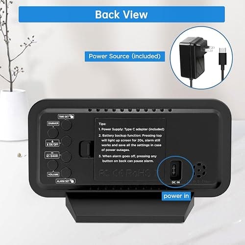 Peakeep Small Digital Alarm Clock for Bedrooms, Loud for Heavy Sleepers Adults, Dimmable Plug in Electric Large Numbers Clock Battery Backup, Slim Clock for Table Office Modern Living Room (BB) thumbnail 6