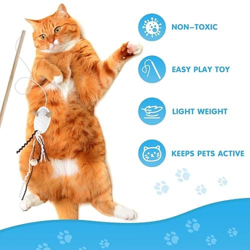 NOWFRESH Cat Wand Toy Set, 2 PCS Interactive Cat Teaser Wands with Cute Bee & Mouse Designs, Equipped with Bells and Streamers to Captivate Your Cat’s Attention thumbnail 4