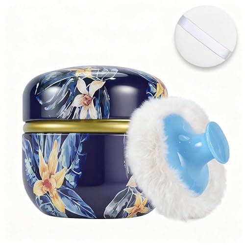 SHIMIDO Body Powder Puff and Container, 3.15" Portable Empty Body Powder Container for Baby Women's Loose Dusting Powder, Powder Case Box with Lids for Bath, Travel and Home Use (Dark Night) - Image 1