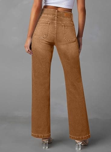 Sidefeel Women's Wide Leg Jeans High Waisted Denim Pants | Double Button Waistband,Tummy Control,Front Patch Pockets,Full Length,High Rise,Stretchy Fabric,Casaul Daily Wear thumbnail 2