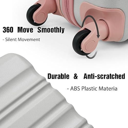 LONG VACATION Luggage Sets 24 in Suitcase Luggage 3 Piece Set, ABS+PC Hardshell Luggage with Spinner Wheels & YKK Zipper TSA Lock for Travel Esssentials (Grey-Pink, 24 INCH) thumbnail 3