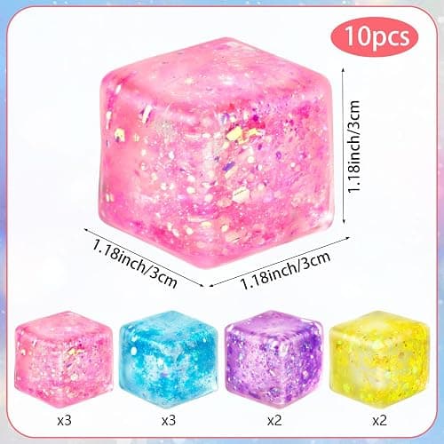 Hooqict 10Pcs Stress Cube Squishy Stress Balls Ice Cube Sensory Squeeze Toys Squishy Fidget Cube Mini Squishies for Kids Teens Adults Stress Relief Classroom Home Office thumbnail 3