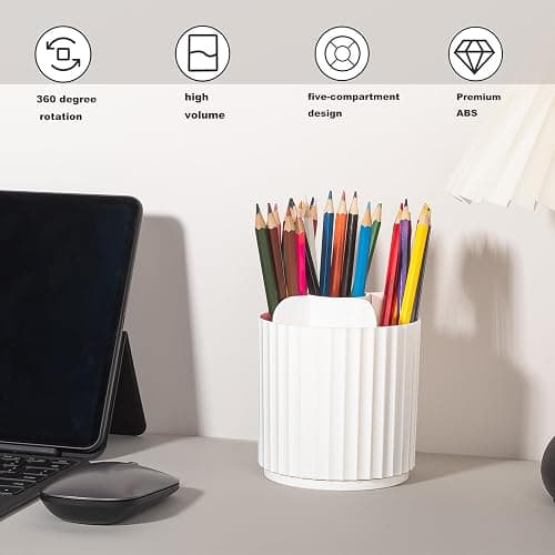 Anyoifax Makeup Brush Holder Organizer 360°Rotating Make Up Brushes Container for Vanity, Spinning Cosmetics Storage Cup, Stripe White thumbnail 6