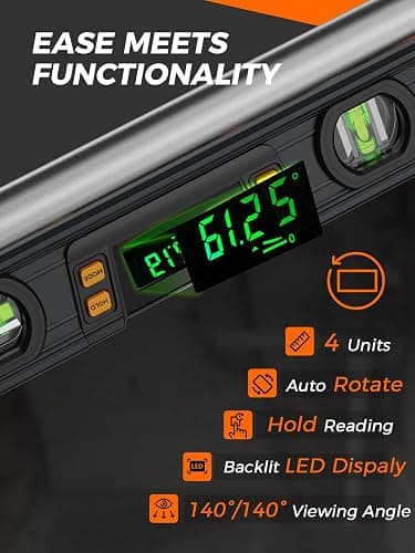 Mecurate 10-Inch Digital Level, Professional Smart Precision Torpedo Level Tool, Bright LCD Display, Audible Alerts, Magnetic Bottom, Dust Water Resistant, with Carrying Case thumbnail 3