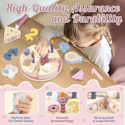Wooden Birthday Party Cake Play Food Sets for Toddler 2 3 4 5 Year Old Girls Boys Kids Kitchen Accessories Pretend Play Toy Gift Educational Toys thumbnail 4