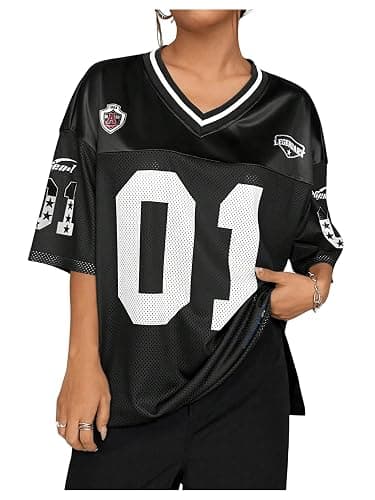 SOLY HUX Jersey Shirts for Women Y2k Graphic Number Oversized Tees V Neck Half Sleeve Cute Soccer Streetwear T Shirt Tops - Image 1