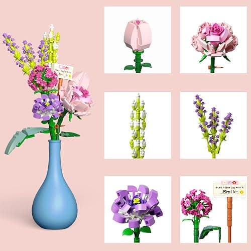 Mini Bricks Flower Bouquet Building Sets, Artificial Flowers, 553 Pieces Botanical Collection for Ages 8-12 yrs Old Girl for Gift (Not Compatible with Set) thumbnail 5