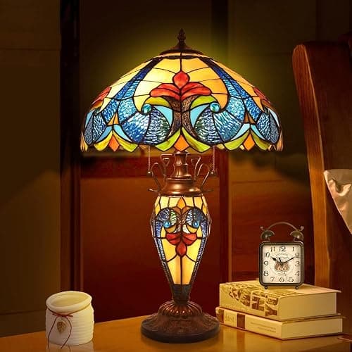 Pterying Tiffany Lamp, 24'' Tall Tiffany Table Lamp with Retro Pull Switch, 3 LED Bulbs Included, Vintage Living Room Bedroom Home Office Bedside Reading Lamp thumbnail 2