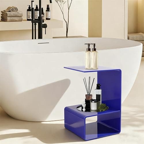 Eapmic Acrylic Side Table, 21.6" C Shaped End Table, Free Standing Storage Tables, 3 Tier Bedside Nightstand, Small Coffee Tables for Living Room Bedroom Bathroom Entryway (Blue) thumbnail 2