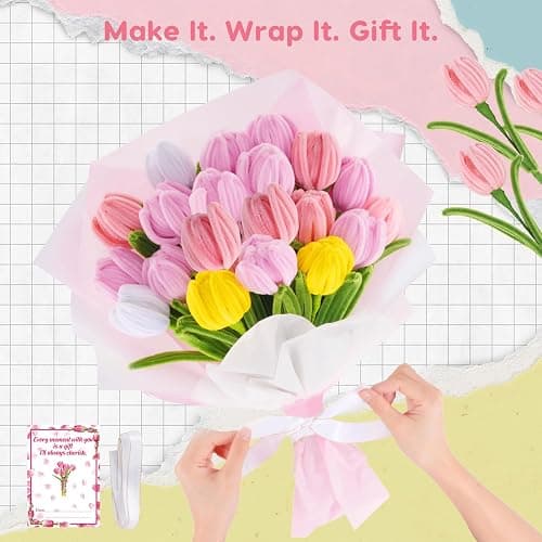 600PCS Pipe Cleaners Flower Kit, Pipe Cleaners Craft Bulk Chenille Stems Flower Making Set with Floral Wrapping Paper, Gardening Tape, Stamen, Floral Wires & Ribbon for Art and Craft Supplies thumbnail 7