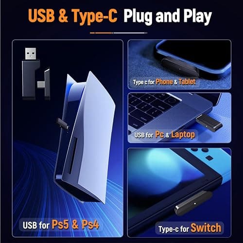 Ozeino Wireless Gaming Headset, Compatible with PC Ps5 Ps4 Boasts 2.4GHz Lossless Audio, USB & Type-C, Flip Microphone and 40-Hr Battery - Suited for Switch, Laptop, Mac thumbnail 5