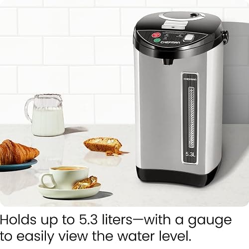 Chefman Electric Hot Water Pot Urn w/ Auto & Manual Dispense Buttons, Safety Lock, Instant Heating for Coffee & Tea, Auto-Shutoff/Boil Dry Protection, Insulated Stainless Steel, 5.3L/5.6 Qt/30+ Cups - 5.6 Quarts thumbnail 4