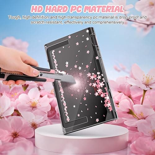 NANANINO Switch 2 Case for Nintendo Switch 2, Dockable Clear Protective Cover with Cherry Blossom Cat Design, Tempered Glass Screen Protector & Thumb Grips, Kawaii Pink Case for Girls thumbnail 8
