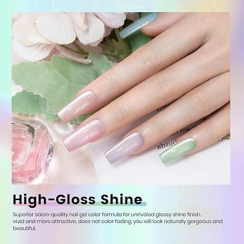 RARJSM Sparkle Diamond Cat Eye Gel Nail Polish Set 6 Colors Nude Pink Milky Jelly Purple Green Blue Silver Glitter Cateye Gel Polish with Magnet Stick UV LED Curing Requires Soak Off Home Salon Diy thumbnail 2