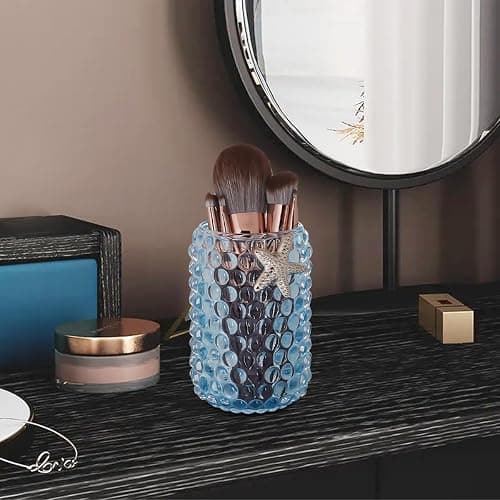 Tonxus Makeup Brushes Holder,Cute Glass Cosmetic Brush Organizer Cup with Starfish Decor,Bubble Crystal Pencil Holder,Vanity Makeup Storage Cups for Eyeliner Eyebrow Pens (Light Blue) thumbnail 4