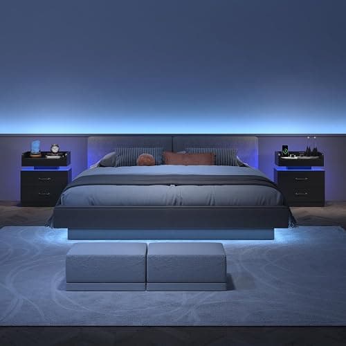 4ever2buy Black Nightstand with Charging Station and LED Lights | 2 Drawer Night Stand for Bedroom, Modern Bedside Tables End Table for Living Room thumbnail 6