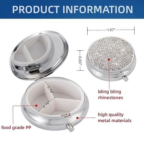 EveryBling Medicine Organizer Box Pocket Pharmacy Bling Travel Pill Case Box for Purse Mini Pill Holder Organizer Small Pill Container for Vitamin(Silver) thumbnail 7