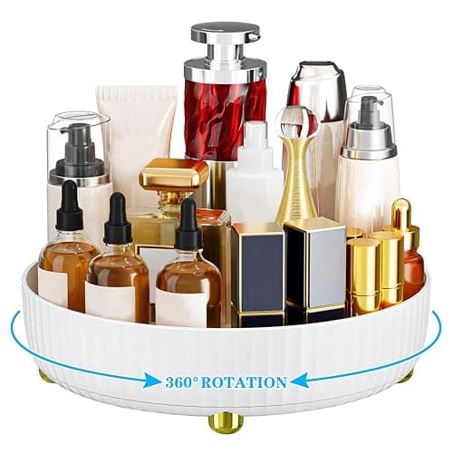 Bekeify 360 Rotating Makeup Organiser Storage Large Capacity Stylish Cosmetic Organiser for Lipsticks Perfume Skincare Organizer for Vanity & Dressing Table Bathroom Bedroom, White - Image 1