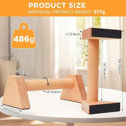 Lot de 2 Poignées de Pompes en Bois 25cm - Parallèles Ergonomiques Antidérapantes Durables - Équipement Callisthénie Intérieur/Extérieur Idéal pour Pompes thumbnail 2