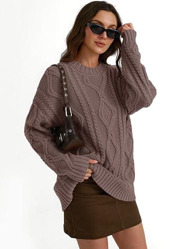 Trendy Queen Women's Oversized Cable Knit Crewneck Sweaters thumbnail 5