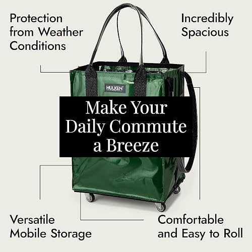 HULKEN - (Medium, Forest Green) Reusable Grocery Bag On Wheels, Shopping Trolley, Rolling Tote, Zipper Closure, Lightweight, Carries Up to 66 lb, Folds Flat, Unbreakable Handles - Medium - Forest Green thumbnail 4