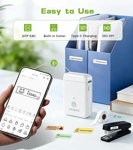 ORGBRO Label Maker Machine with Tape, X1 Portable Bluetooth Mini Label Printer, Support Pre-Cut & Continuous Label, Wireless Small Label Makers with Versatile App for School Home Office Organization thumbnail 3