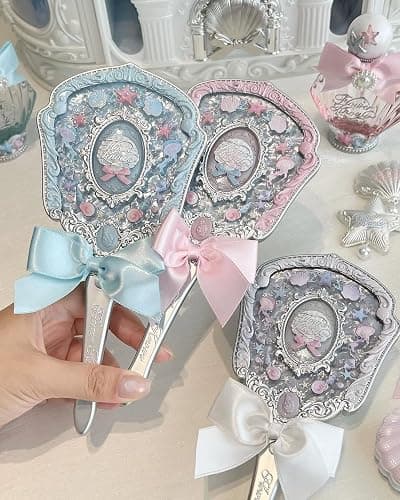 Flower Knows Shell's Jewel Hand Mirror,Vintage Portable Handheld Mirror,Fancy & Pretty Princess Mirror with Long Handle,Gift for Girls(Pink Seashell) thumbnail 6