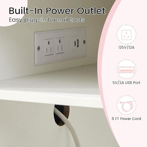 DUDUSHIMAN Manicure Table Nail Desk for Nail tech, 56 Inch Beauty Nail Table w/3 Cabinet+3 Drawers+3 Layers Open Cabinet+1 Open Drawer + 1 Power Outlet for Professional Salon Manicure Workstation thumbnail 7