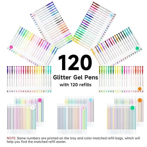 Shuttle Art 240 Pack Glitter Gel Pens, 120 Colors Glitter Gel Pen Set with 120 Refills for Adult Coloring Books Craft Doodling thumbnail 3