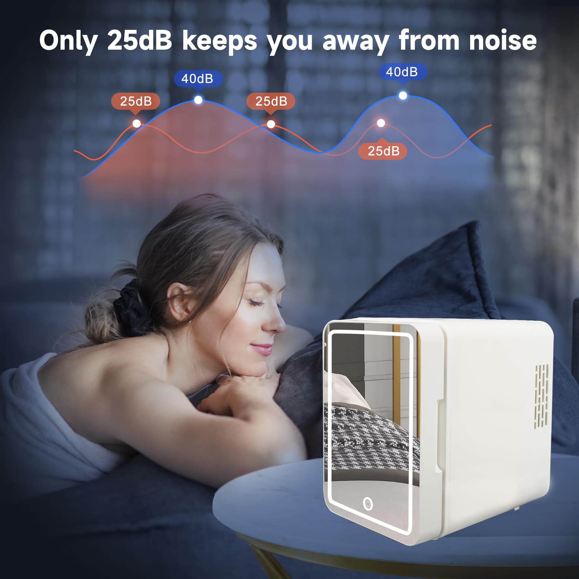 Juturnas Mini refrigerador de maquillaje, nevera para el cuidado de la piel con enfriador o calentador, alimentado por CA/CC, con espejo de luz LED, refrigerador pequeño portátil para cosméticos, thumbnail 6