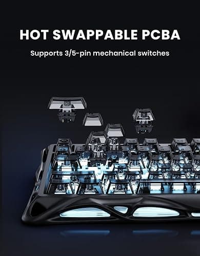 GravaStar Mercury K1 75% Wireless Mechanical Keyboard, Aluminum Alloy Gaming Keyboard with Knob, Hot Swappable, Linear Switches, Transparent Keycaps, RGB Backlit, 2.4GHz/BT5.0/USB for PC Gaming thumbnail 6